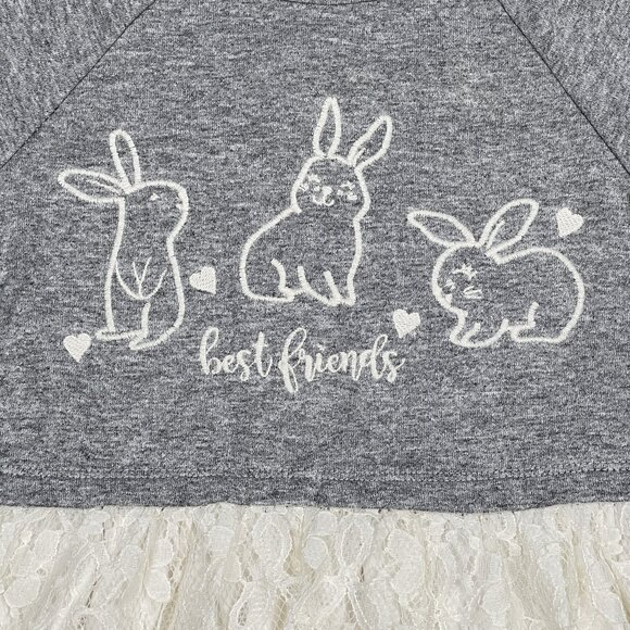 Koton Baby 3 Rabbits Embroidered Best Friends Fleece w/Lace Peplum 12-18 Months - Picture 2 of 9